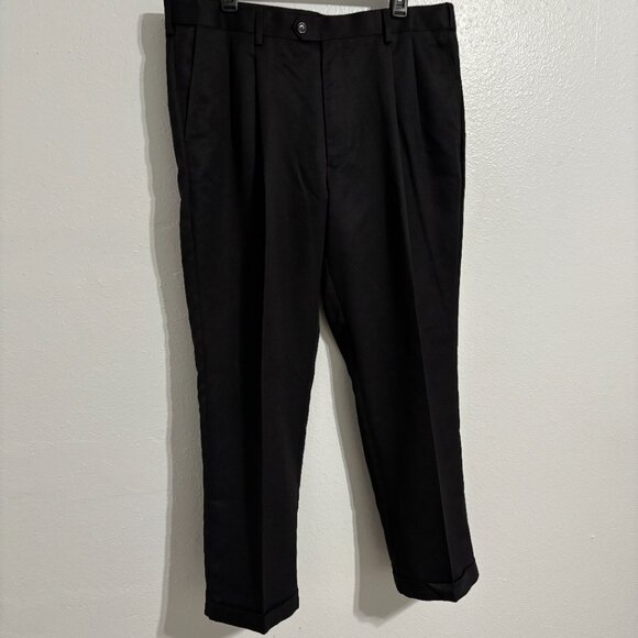 Perry Ellis Portfolio Men’s‎ Dress Pants 38x30 Gray Micro Check Pleated Cuffed - Picture 3 of 14